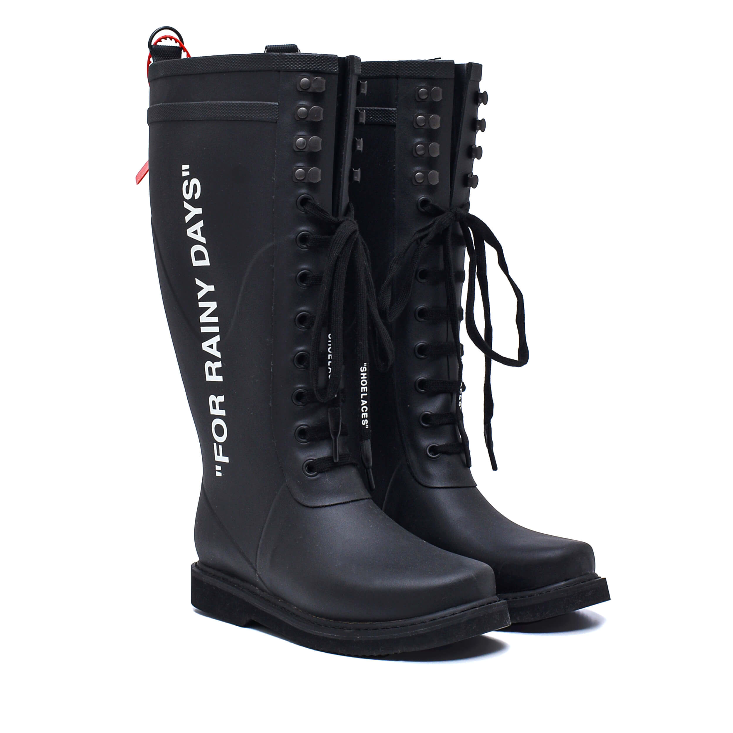 Off White- Black Zip Tie Tag Rain Boots